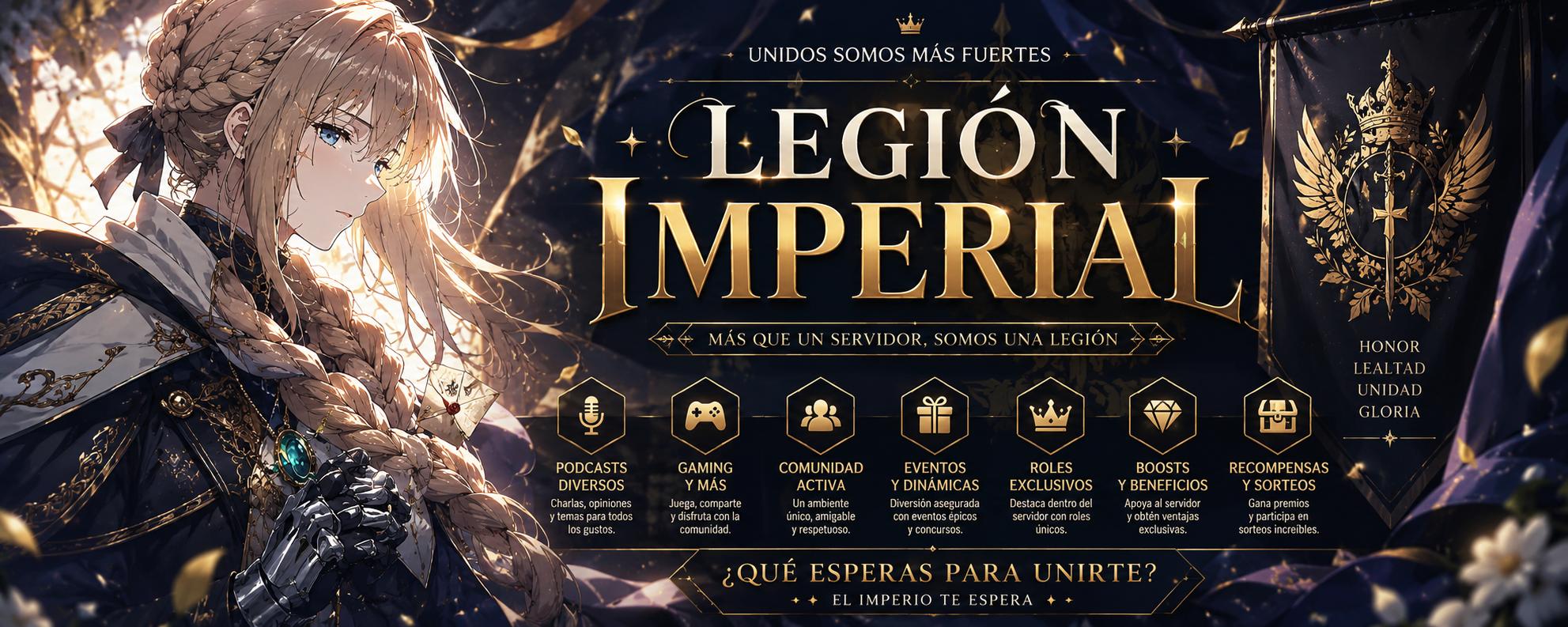 Discovery splash banner for 🔰Legión Imperial💸┃VC + Chat Activos ✧ Social, Gaming y Anime ✧ Eventos 💖España 💖LatinoAmerica Discord server